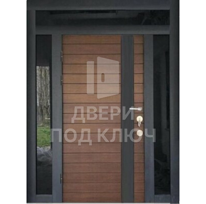 Трехстворчатая металлическая премиум-входная дверь с окошком по эскизу ДПК-12628